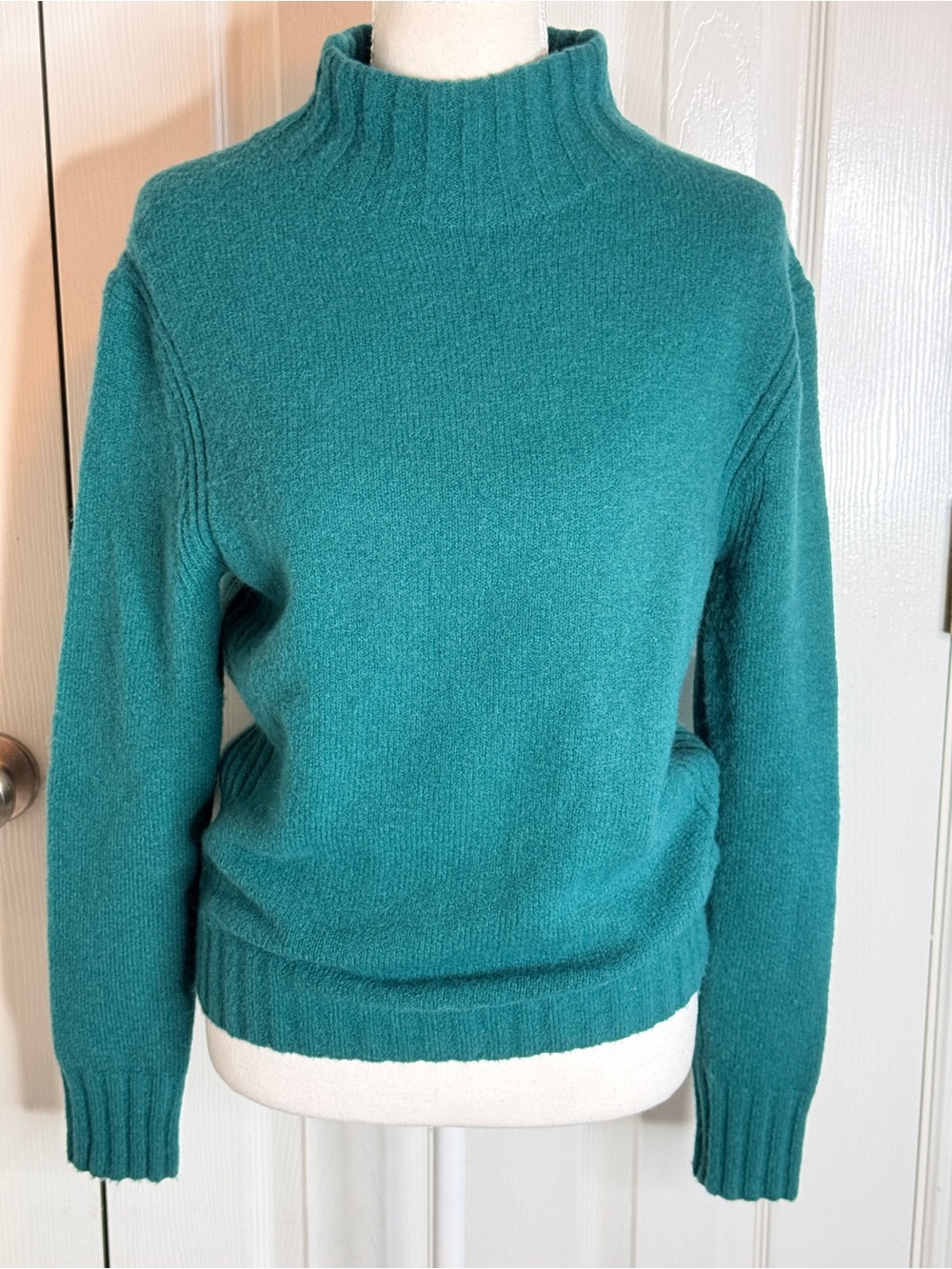 Crew Supersoft Yarn Mockneck Sweater Teal Green Merino Alpaca Blend S EUC